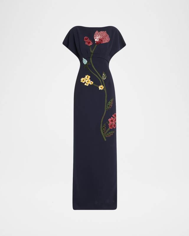 Savannah Sequined Floral Embroidered Empire Gown